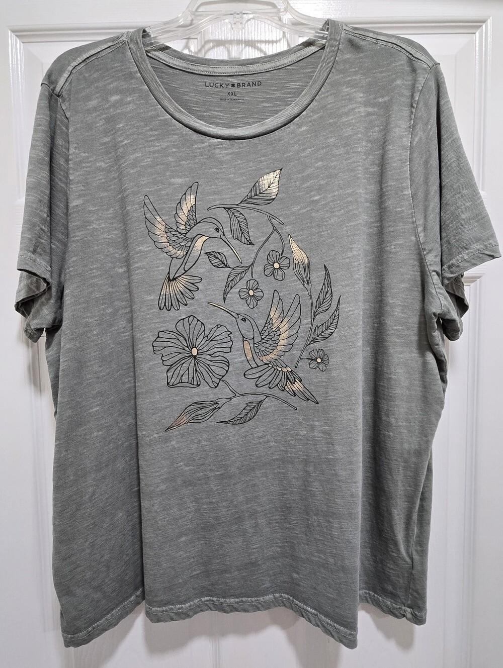 Lucky Brand Hummingbird Graphic Tee Metallic Foil Floral Green Women's Shirt XXL